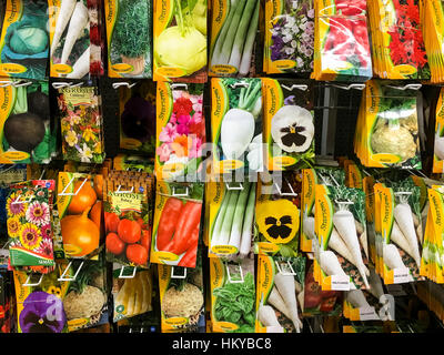 BUCHAREST, ROMANIA -  APRIL 29, 2016: Agriculture Seeds For Vegetable Plants On Sale In Supermarket Stand. Stock Photo