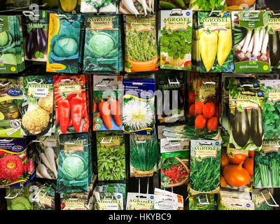 BUCHAREST, ROMANIA -  APRIL 29, 2016: Agriculture Seeds For Vegetable Plants On Sale In Supermarket Stand. Stock Photo