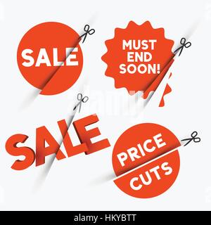 Red sale signs and discount price cut symbols. Vector illustration Stock Vector
