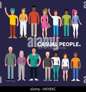A collection of happy diverse casual people characters. Vector illustration Stock Vector