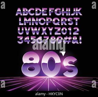 retro Airbushed style 1980's shiny Letters with a futuristic look from the decade. Vector illustration Stock Vector
