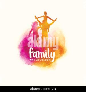 watercolour style family, Parents having fun with their child. vector illustration Stock Vector