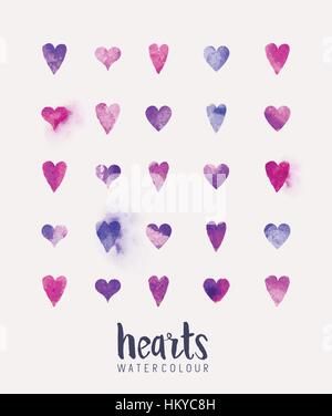 A collection of love hearts in watercolour. Vector illustration Stock Vector