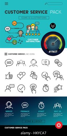 Customer service representatives - Flat feedback service icons with support teams. vector illustration. Stock Vector