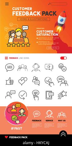 Customer feedback - Flat service icons with support teams. vector illustration. Stock Vector