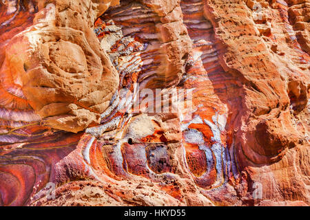 Red Rock Abstract Petra Jordan  Built by the Nabataens in 200 BC to 400 AD.  Rose Red canyon walls create many abstracts close up. Stock Photo