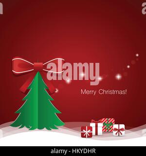 Christmas Greeting Card with Christmas tree and Christmas decorations. Vector illustration. Stock Vector