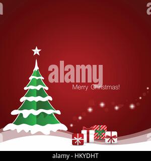 Christmas Greeting Card with Christmas tree and Christmas decorations. Vector illustration. Stock Vector