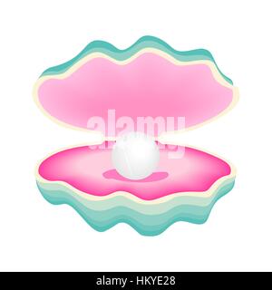 Vector illustration of a beautiful pearl in a shell on a white background Stock Vector
