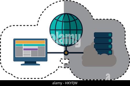 blue sphere with connect to laptop and file inside cloud vector illustration Stock Vector