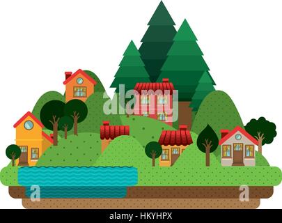 city life background in the forest vector illustration Stock Vector