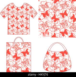 Seamless Pattern, Butterflies and Hearts Stock Vector