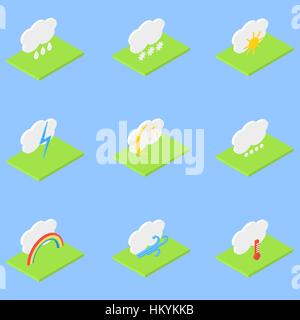 Weather set of isometric icons. Vector illustration . Stock Vector