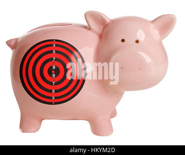 Pink piggy bank with target looking at camera Stock Photo