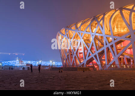 National Stadium at dusk, Olympic Park Beijing, People's Republic of China, Asia Stock Photo