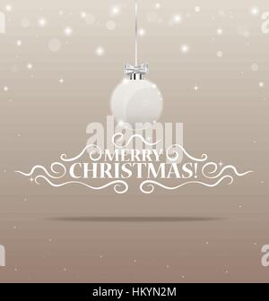 Christmas lettering greetings card and Christmas ball, vector illustration. Stock Vector