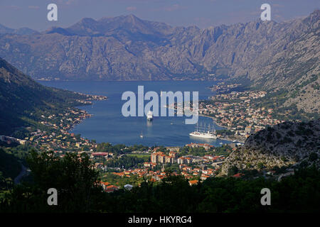 Bay of Kotor harbour with cruise ships in port Stock Photo