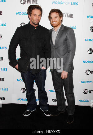Michael C. Hall, right, and Desmond Harrington arrive at the Showtime Premiere Party and Screening of House of Lies in Los Angeles, California on January, 4, 2012. Photo by Francis Specker Stock Photo