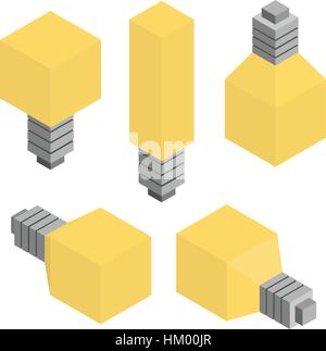 Modern flat isometric bulb lamps set. Vector illustration art. Geometry lamp icons. Stock Vector