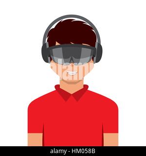 man cartoon with augmented reality visor icon over white background. colorful design. vector illustration Stock Vector