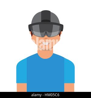 man cartoon with augmented reality visor icon over white background. colorful design. vector illustration Stock Vector