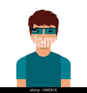 man cartoon with augmented reality visor icon over white background. colorful design. vector illustration Stock Vector