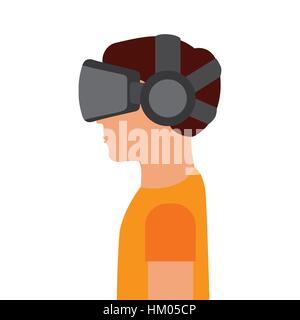 man cartoon with augmented reality visor icon over white background. colorful design. vector illustration Stock Vector