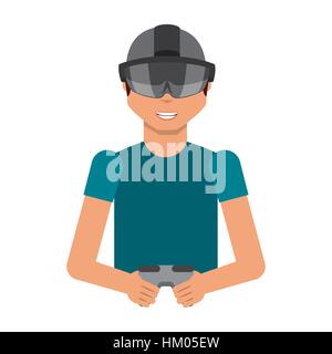 man cartoon with augmented reality visor icon over white background. colorful design. vector illustration Stock Vector