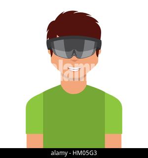 man cartoon with augmented reality visor icon over white background. colorful design. vector illustration Stock Vector