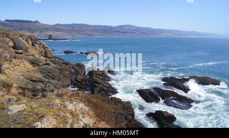 BIG SUR, CALIFORNIA, UNITED STATES - OCT 7, 2014: Cliffs at Pacific Coast Highway Scenic view between Monterey and Pismo Beach in CA along Hwy No 1, USA Stock Photo