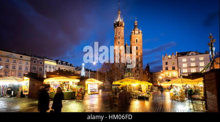 St. Mary's Basilica and Christmas markets Krakow Poland Stock Photo