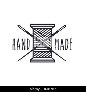 emblem of hand made concept with Thread Spool icon over white background. vector illustration Stock Vector