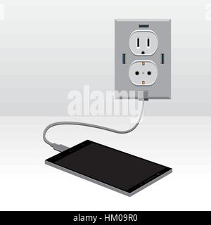 black smartphone charged usb Stock Vector