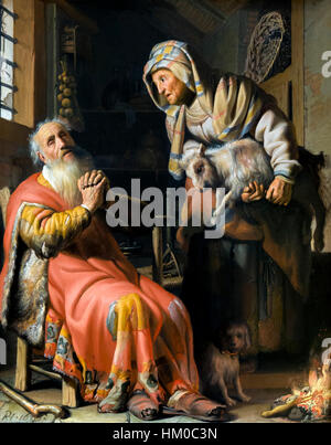 Tobit and Anna with the Kid, by Rembrandt, 1626, oil on panel, Rijksmuseum, Amsterdam, Netherlands, Europe, Stock Photo