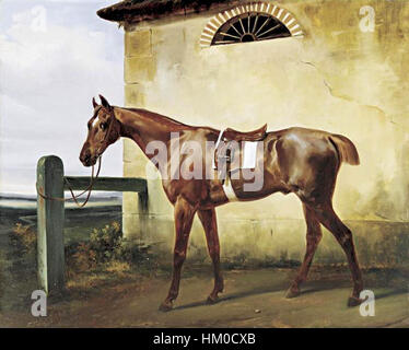 Horace Vernet - A Saddled Race Horse Tied to a Fence - WGA24752 Stock Photo
