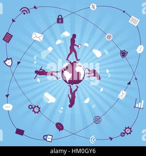 Human Evolution into present modern / digital world. Stock Vector