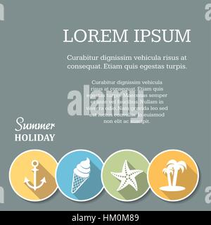 Vector retro grey poster with colorful summer icons Stock Vector