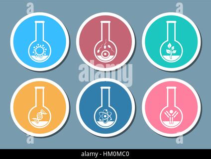 Colorful molecular biology science icons in test tubes Stock Vector