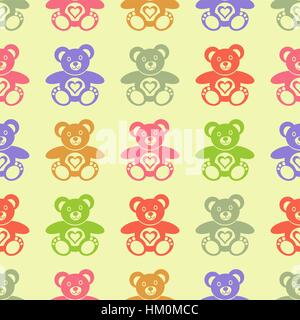 Seamless retro pattern made of colorful teddy bears Stock Vector