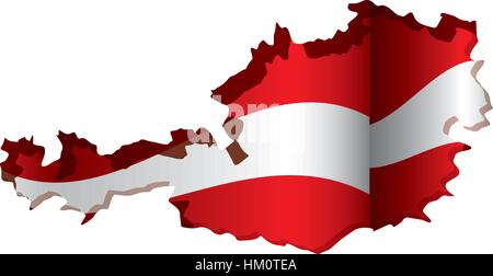 silhouette map of austria and colors flag inside with wave vector illustration Stock Vector