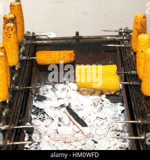 roasted corn on the grill for sale in the stall of organic food Stock Photo