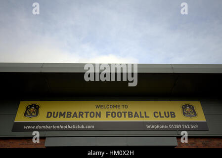 Dumbarton Football Stadium sign, Castle Rd, Dumbarton G82 1JJ Stock Photo