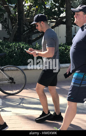 Nick Jonas spotted in Miami Beach, Florida.  Featuring: Nick Jonas Where: Miami Beach, Florida, United States When: 30 Dec 2016 Credit: Mike Fuentes/WENN.com Stock Photo