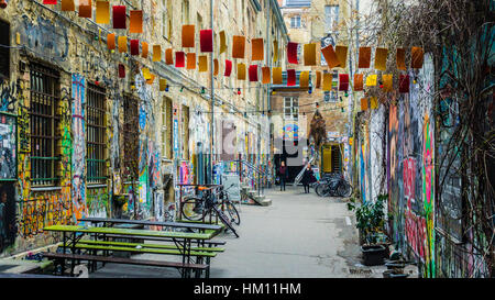 graffiti and street art in Dead Chicken Alley, Berlin, Germany. Stock Photo