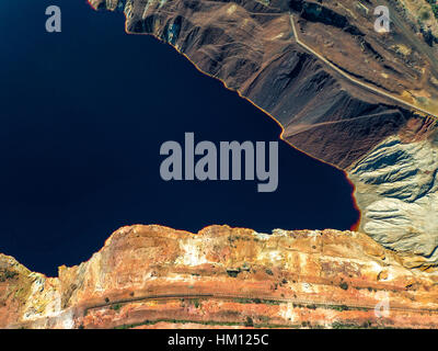 Abandoned Old Copper Extraction Sao Domingos Mine, Portugal, aerial view Stock Photo