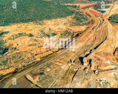 Abandoned Old Copper Extraction Sao Domingos Mine, Portugal, aerial view Stock Photo