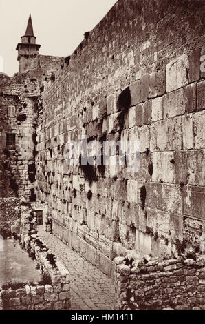 The Wailing Wall (or Western Wall or Kotel) in Jerusalem, c1881. (Photo by Frank Mason Good) Stock Photo