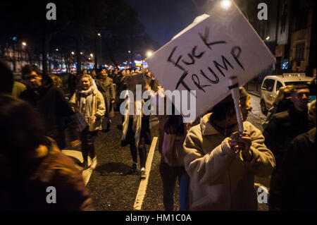 Brighton, UK. 30th January 2017. Anti-Trump protesters take to the streets after the ‘Emergency Demo against Trump’s #MuslimBan and UK complicity’ saw thousands of people attend a demonstration at Brighton Town Hall. Credit: Francesca Moore/Alamy Live News Stock Photo