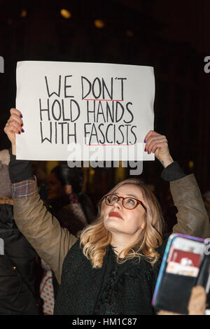 London, UK. 30th Jan, 2017. Thousands have turned up to protest outside Downing Street against US President Trump's imposed ban on Muslims from several countries entering the US. Credit: Imageplotter News and Sports/Alamy Live News Stock Photo