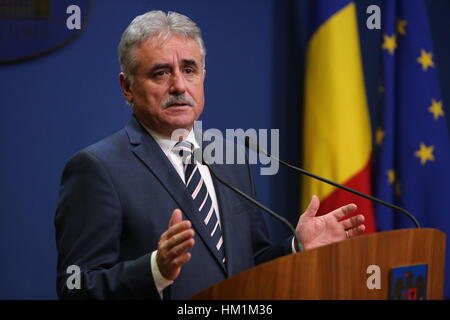 Bucharest, Romania. 31st Jan, 2017. Romanian Minister of Public Finance, Viorel Stefan, speaks at a press conference. Credit: Gabriel Petrescu/Alamy Live News Stock Photo